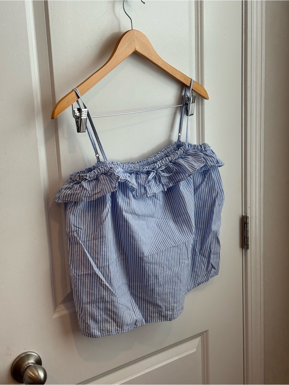 J. crew Blue and White Striped Ruffle Cami Top small